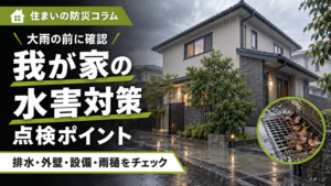 我が家の水害対策と点検ポイント。排水・外壁・設備・雨樋をチェックする防災コラムのイメージ